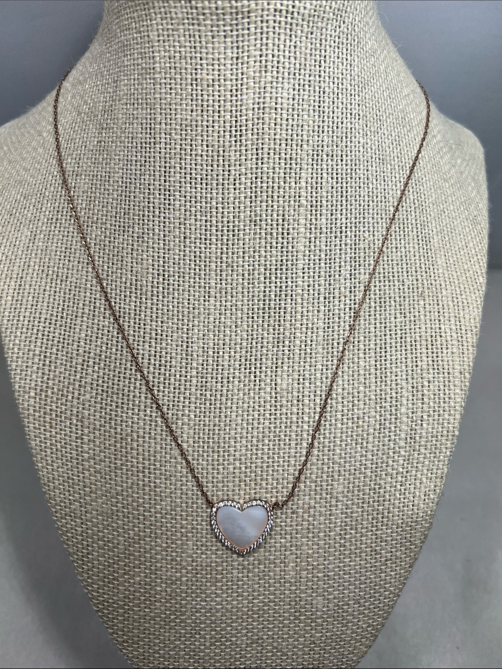 Rose Gold Heart Pendant Necklace with White Stone 925 SS